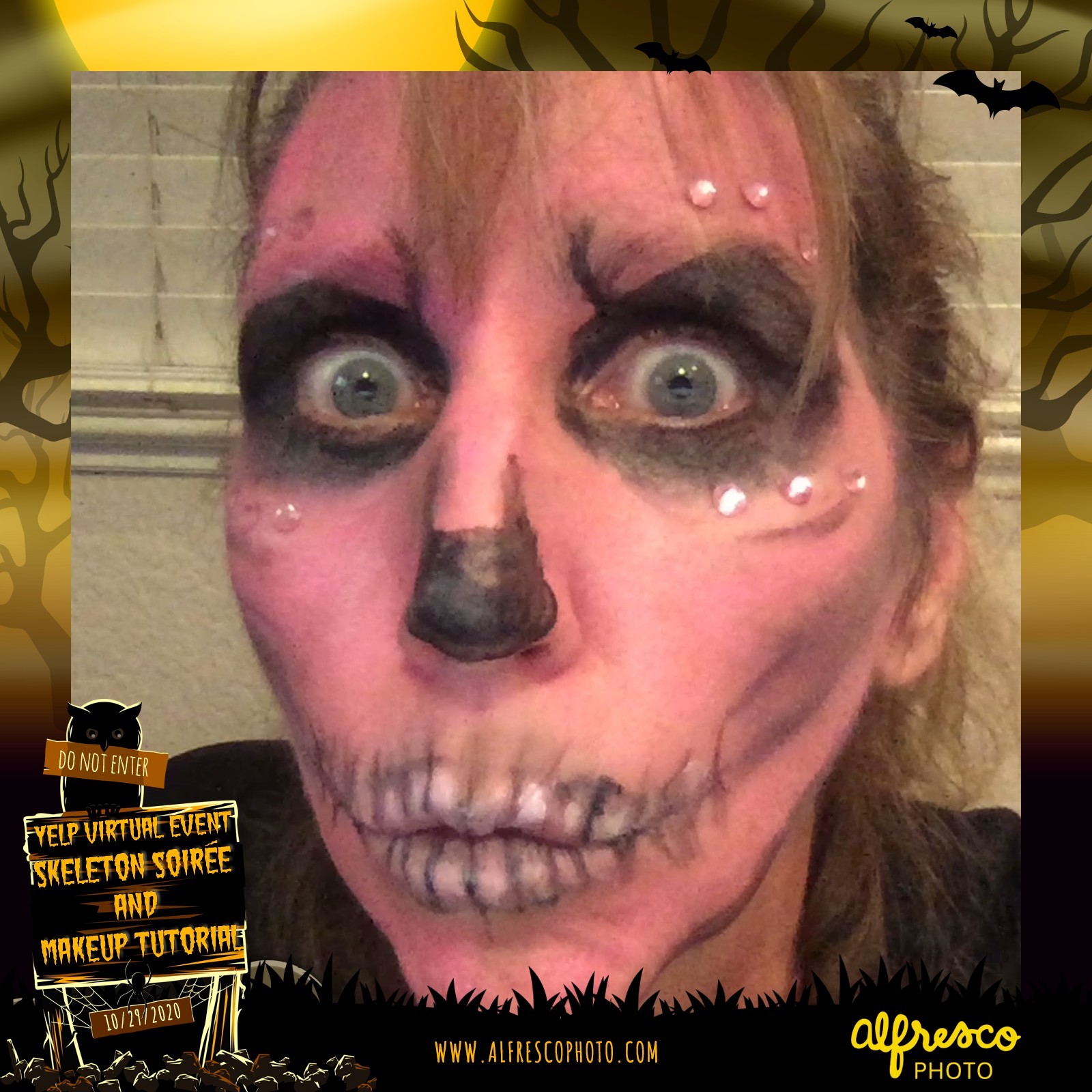 Yelp Skeleton Makeup Tutorial | View more photos from the event at events.alfrescophoto.com/u/AlfrescoPhoto/Yelp-Skeleton-Makeup-Tutorial